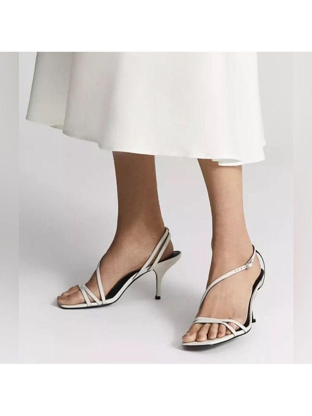 Reiss Bali Heeled Strappy Stiletto Sandals in Off White Size 40, US 9.5